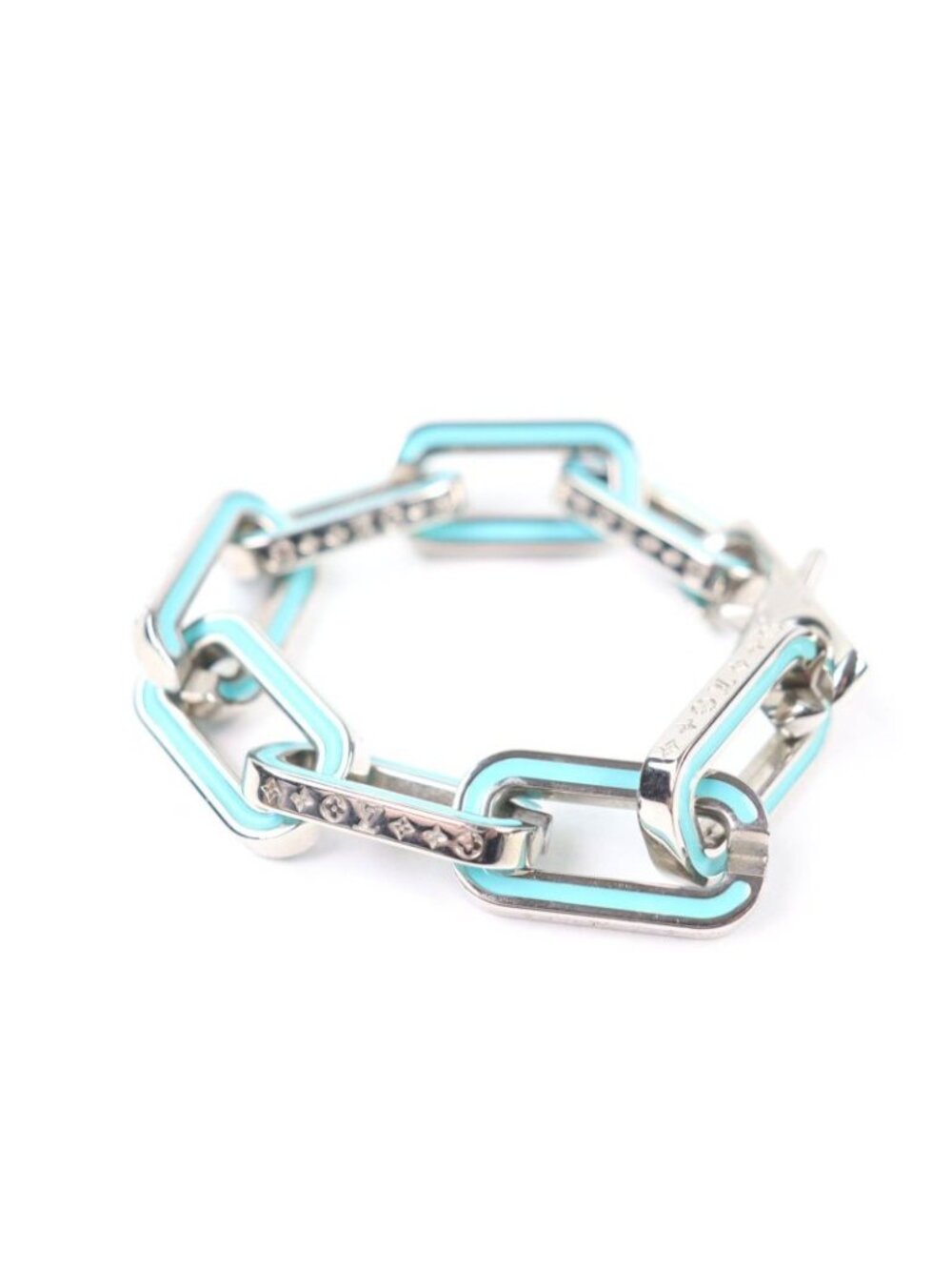 Louis Vuitton Bracelet Monogram Links Chain Silver Blue-m - Picture 2 of 6